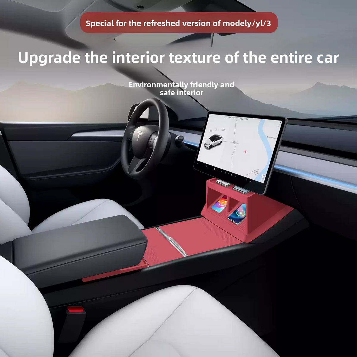 Custom Silicone Center Console Mat & Wireless Charging Pad Cover for Tesla Model 3 Highland / Model Y