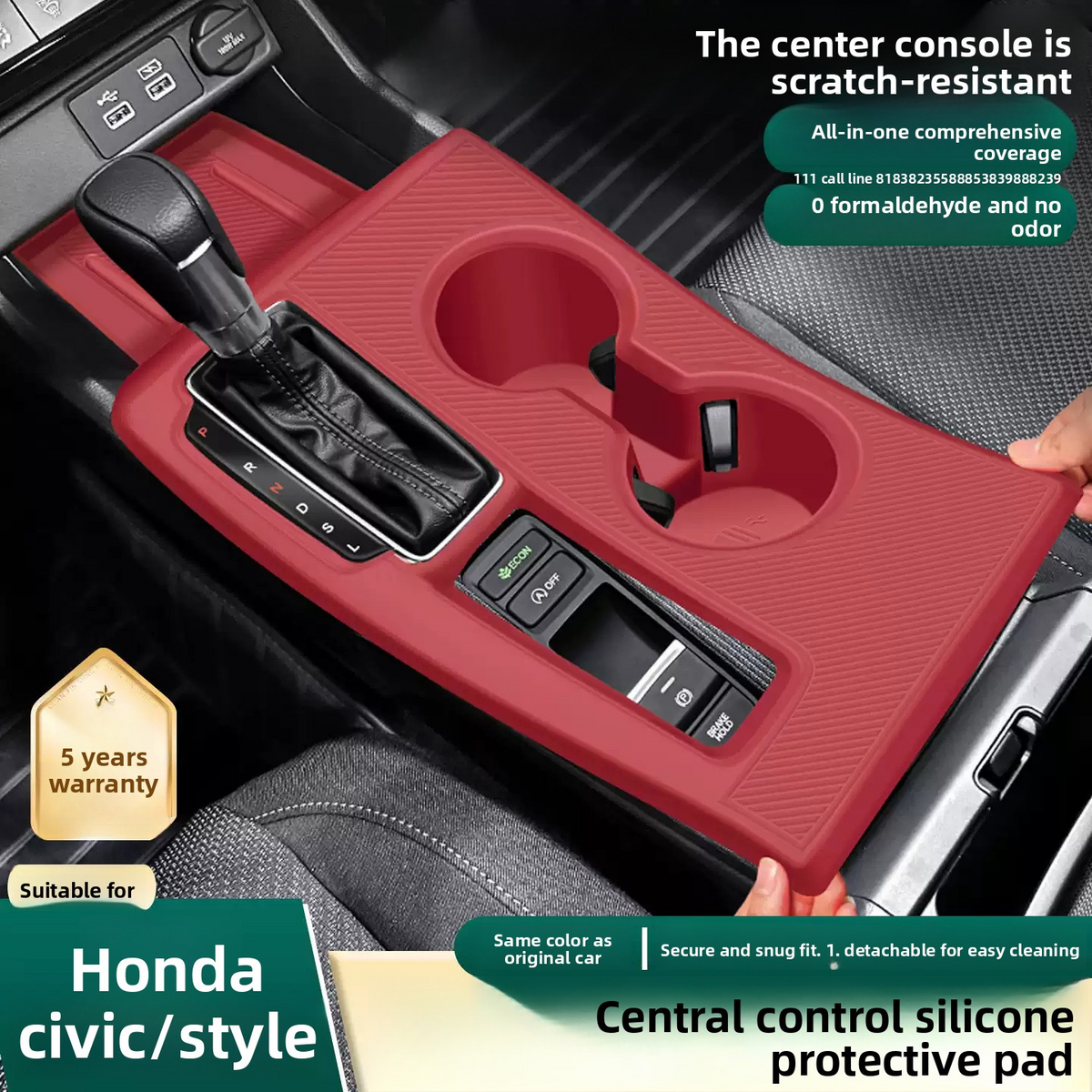 Center Console Silicone Mat for Honda Civic 2022-2025, Non-Slip Waterproof Interior Protector Cover