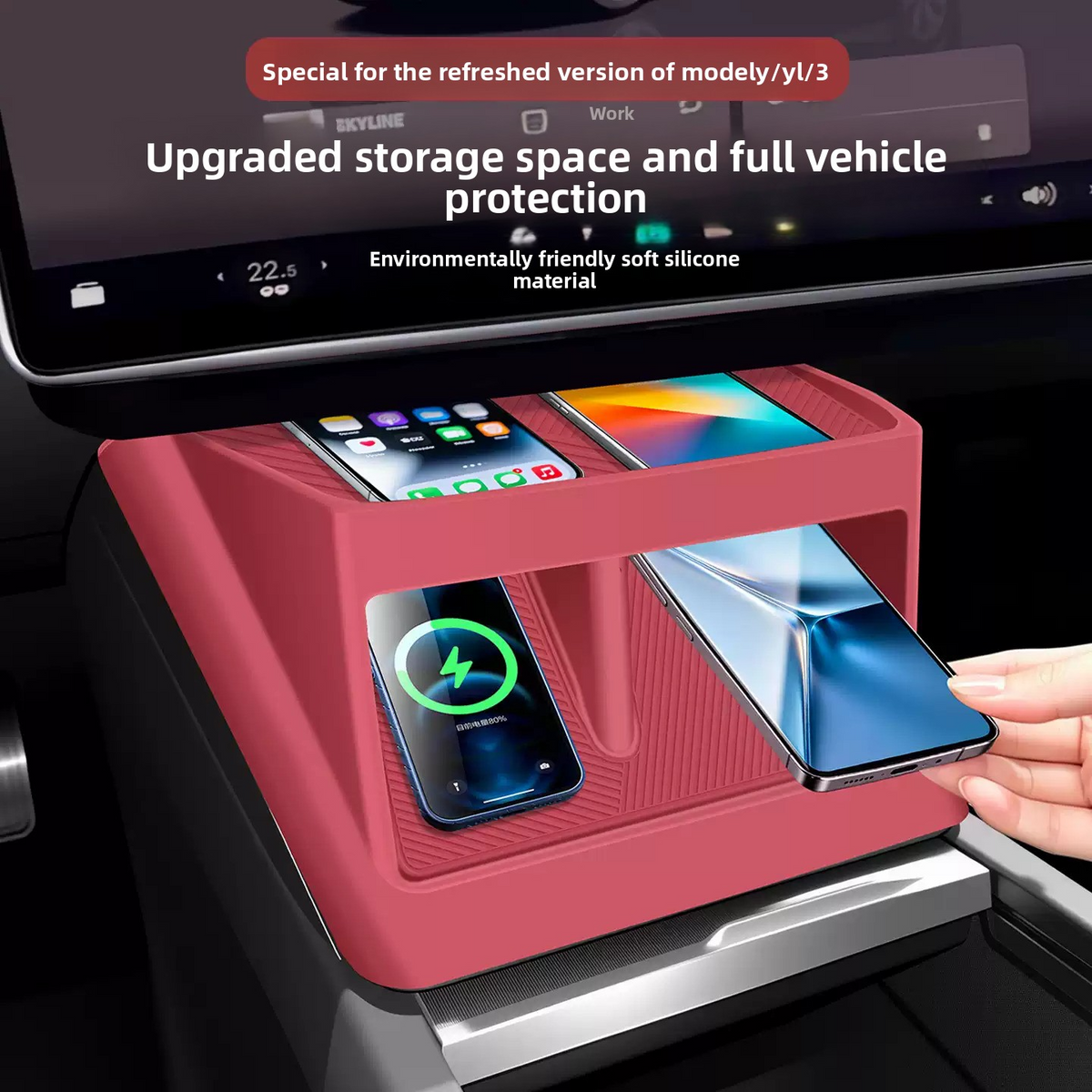 Custom Silicone Center Console Mat & Wireless Charging Pad Cover for Tesla Model 3 Highland / Model Y
