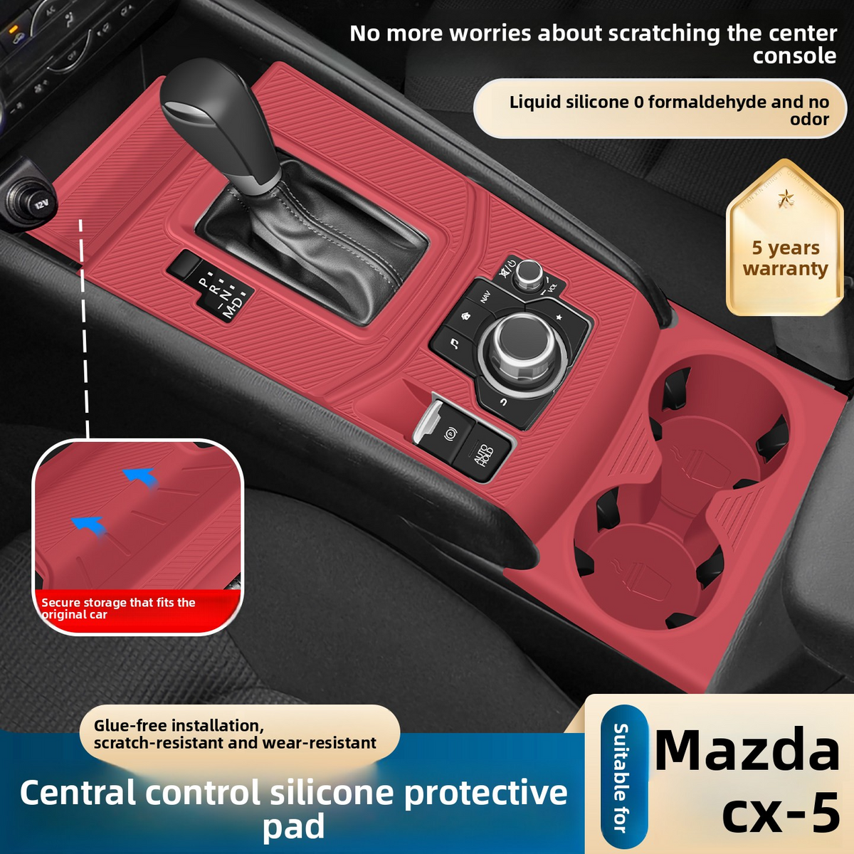 Center Console Silicone Mat for Mazda 3 2020-2025, Non-Slip Waterproof Interior Protector Cover