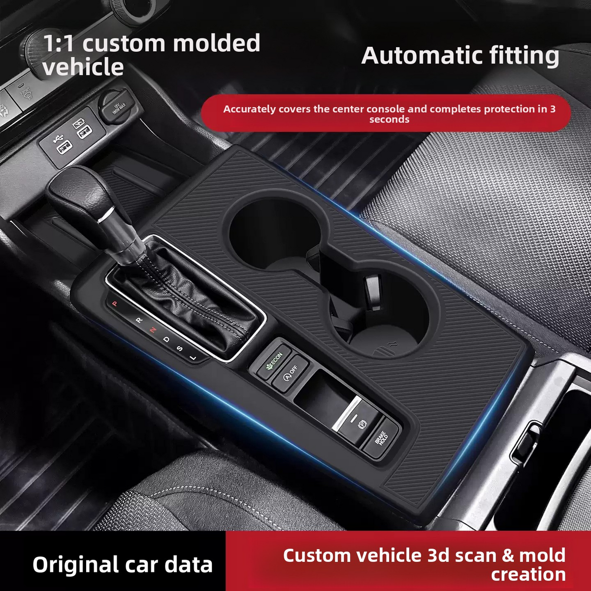 Center Console Silicone Mat for Honda Civic 2022-2025, Non-Slip Waterproof Interior Protector Cover