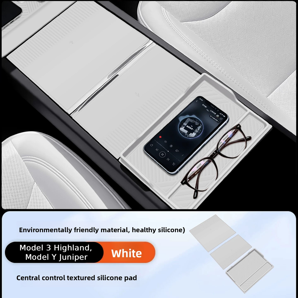 Custom Silicone Center Console Mat & Wireless Charging Pad Cover for Tesla Model 3 Highland / Model Y
