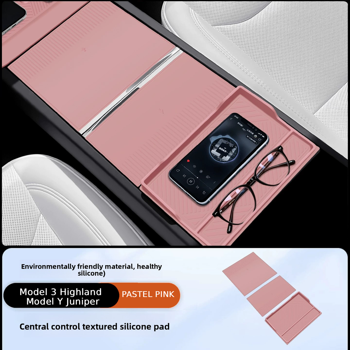 Custom Silicone Center Console Mat & Wireless Charging Pad Cover for Tesla Model 3 Highland / Model Y
